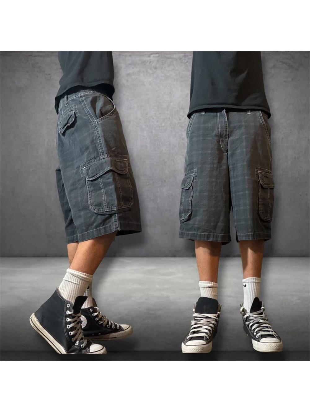 F.T worth dickies Vintage Y2K black plaid baggy shorts